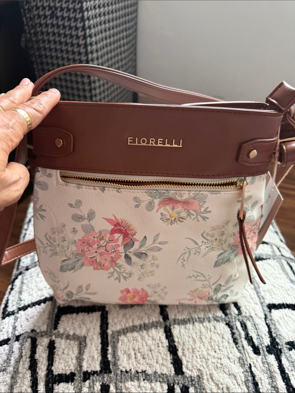Fiorelli Floral Crossbody Bag in Brown and Cream